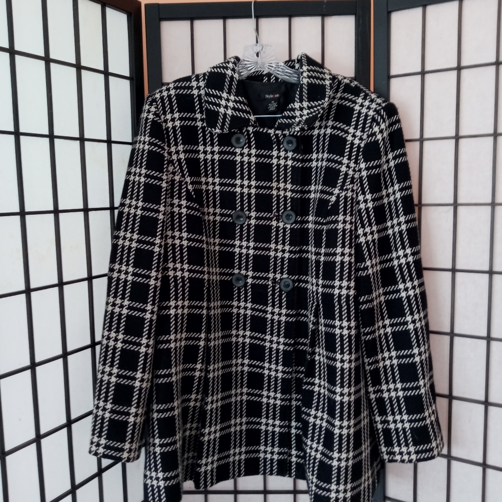 Style & Co. Pleated Double Breasted Plaid …